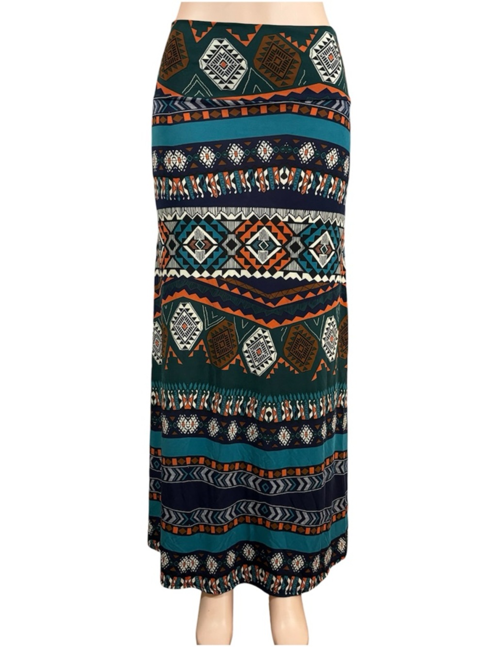 Southwestern Maxi Skirt Aztec Print Women’s Size M Multicolor Stretch Cowgirl